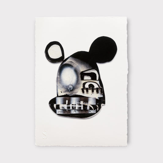 Black and white helmet with Mickey Mouse ears on a white background