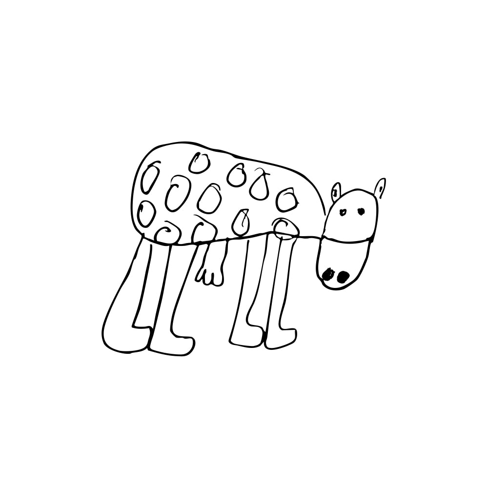 Simple black line drawing of a creature with a mushroom-like head on a white background