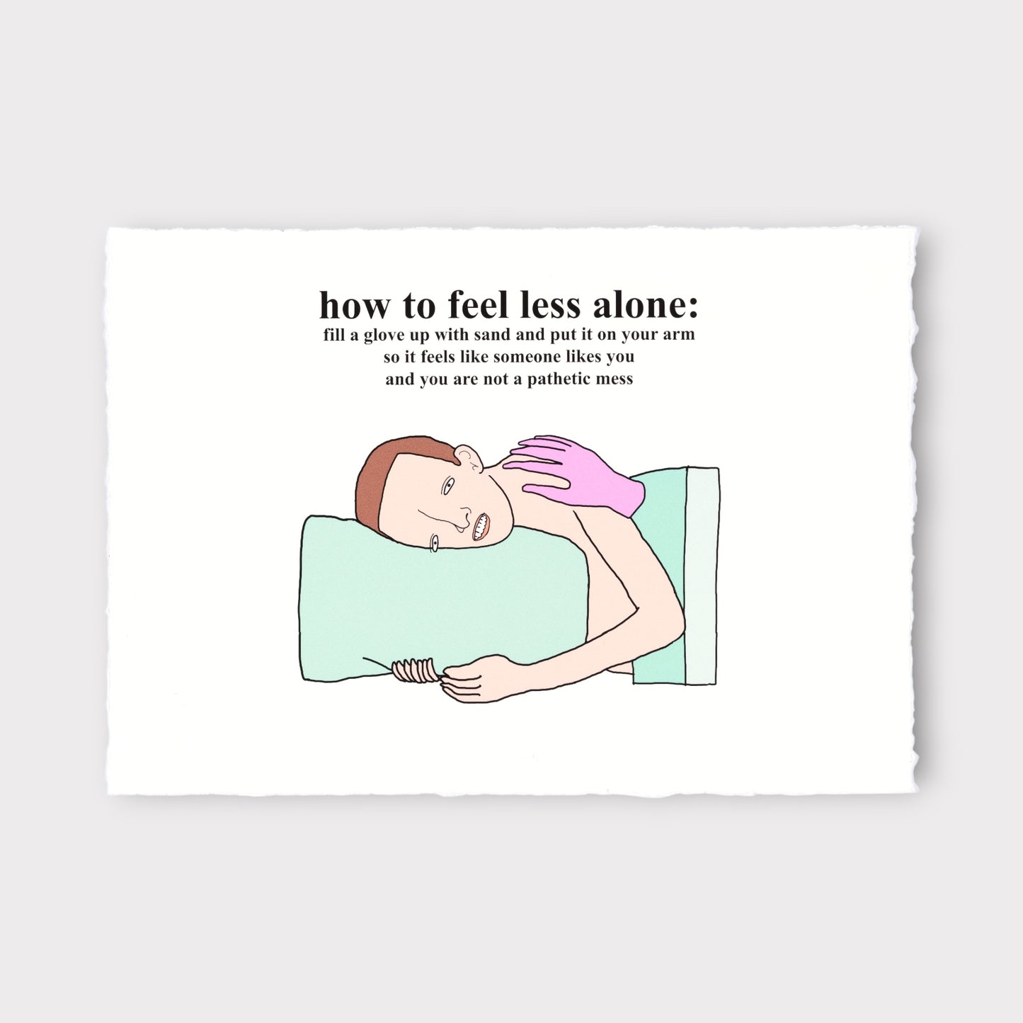 Cartoon illustration of a person lying on a pillow with a sand-filled glove, accompanied by text on a white background.