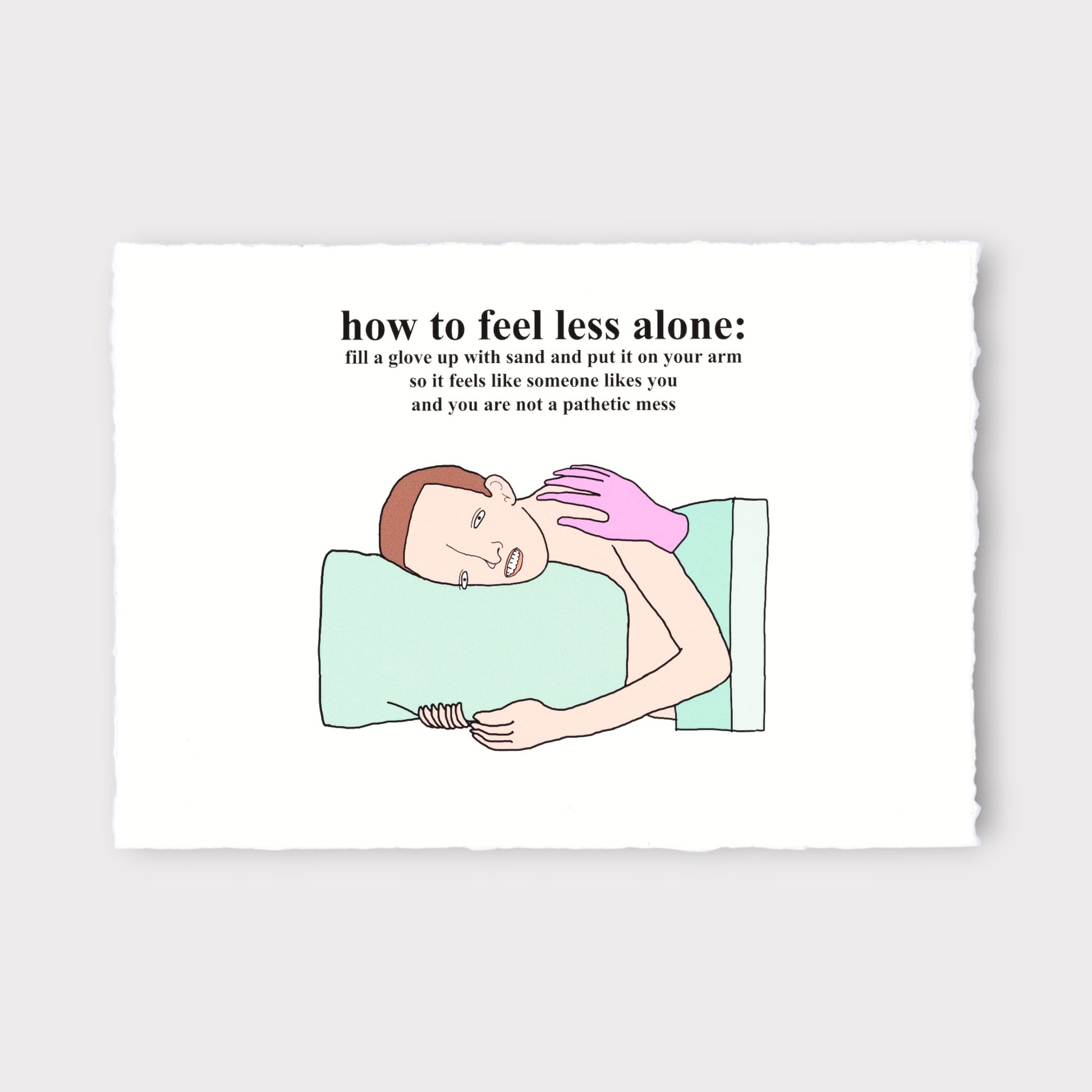 Cartoon illustration of a person lying on a pillow with a sand-filled glove, accompanied by text on a white background.