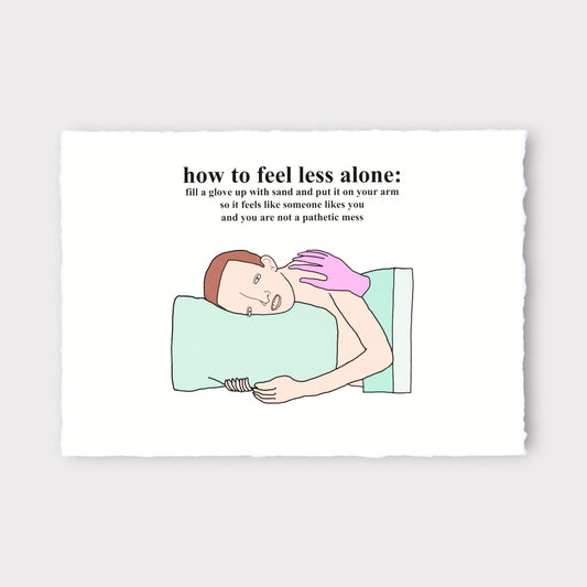 Cartoon illustration of a person lying on a pillow with a sand-filled glove, accompanied by text on a white background.