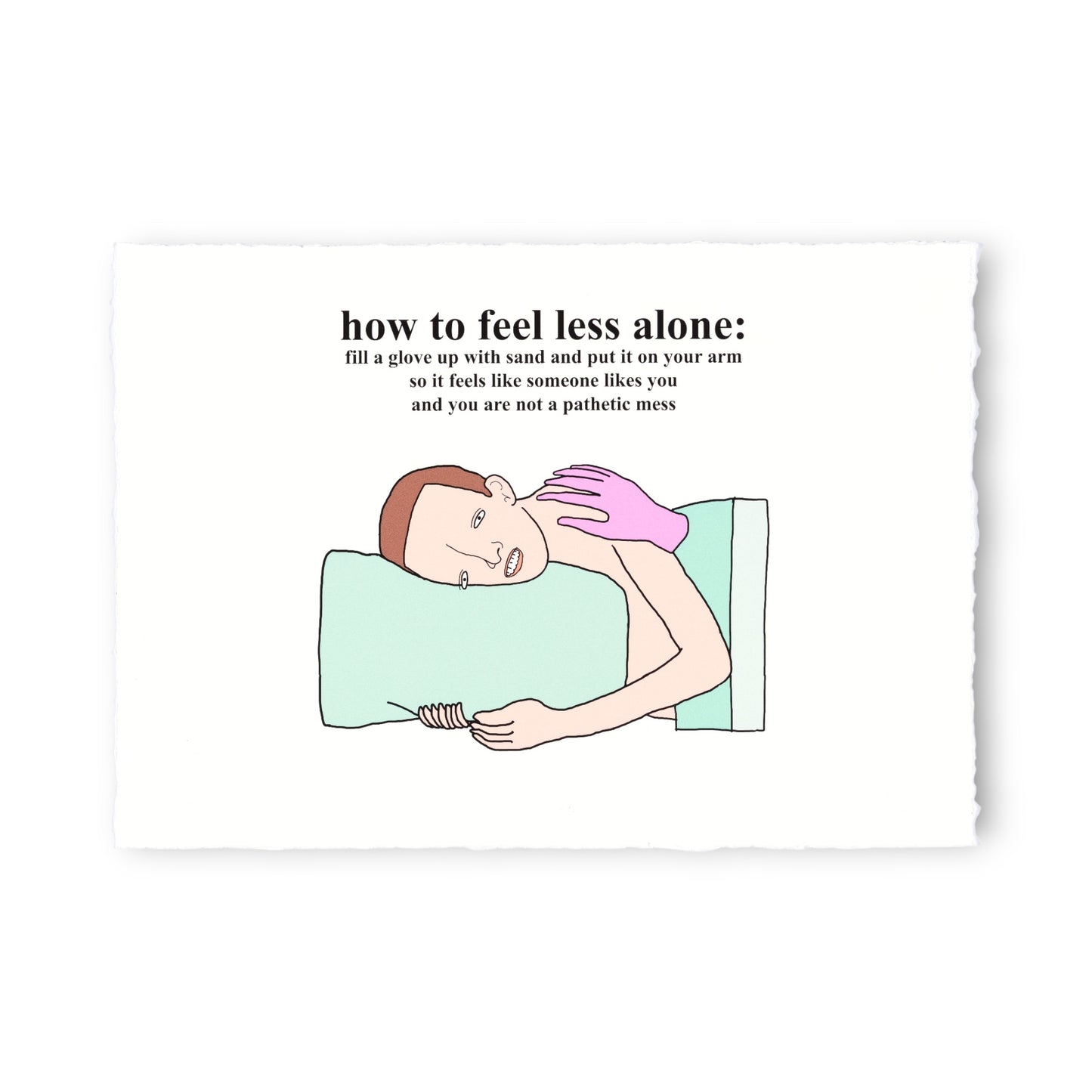 Cartoon illustration of a person lying on a pillow with a sand-filled glove, accompanied by humorous text.