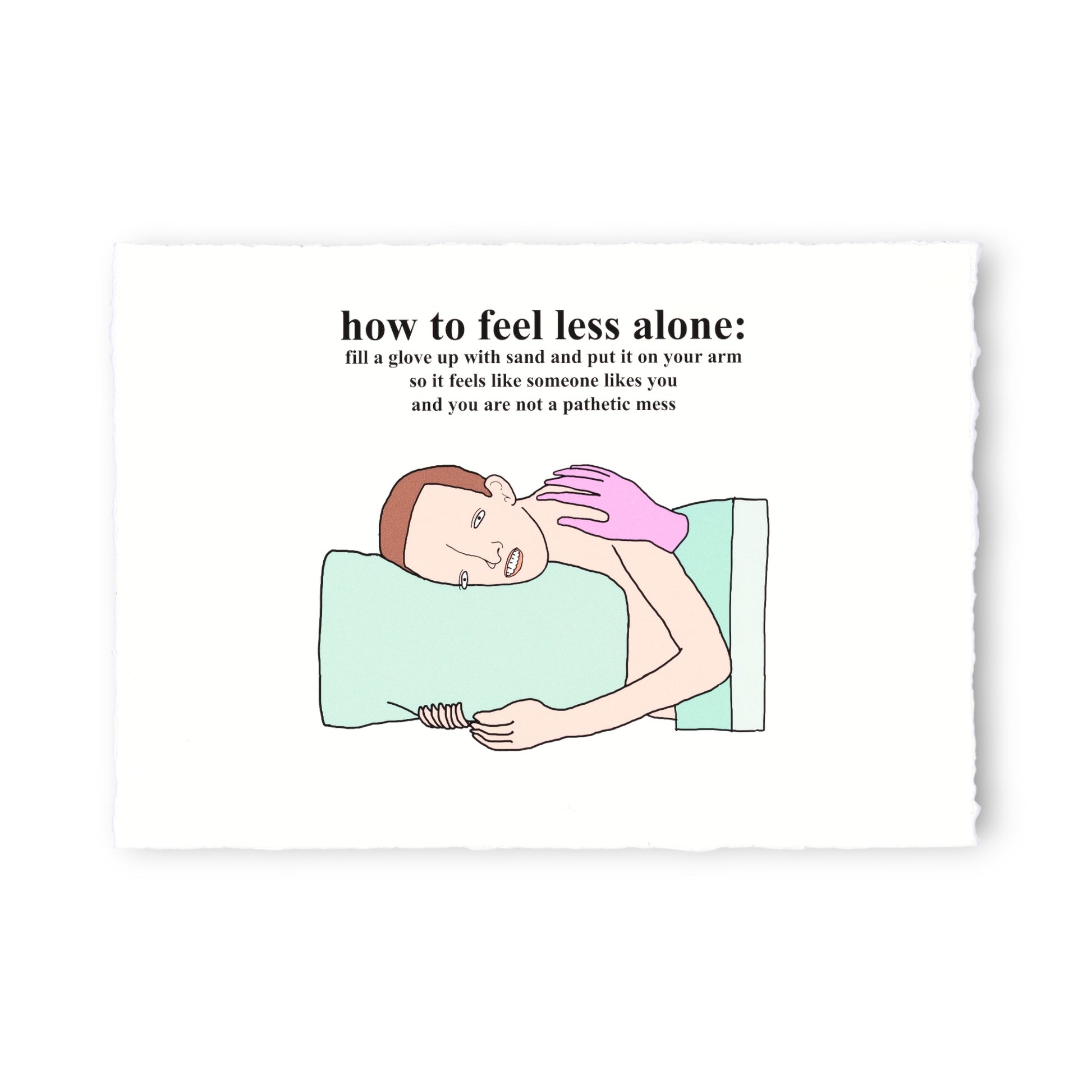 Cartoon illustration of a person lying on a pillow with a sand-filled glove, accompanied by humorous text.