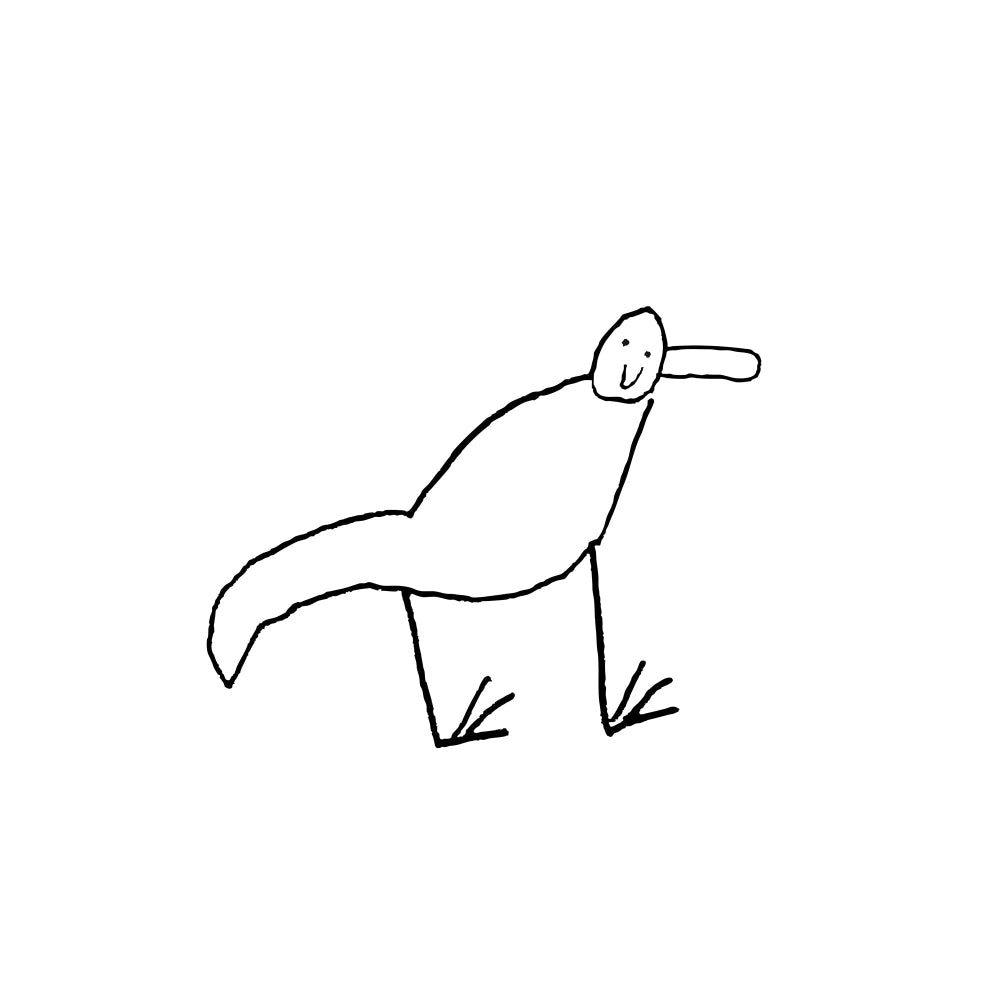 Simple black line drawing of a duck on a white background