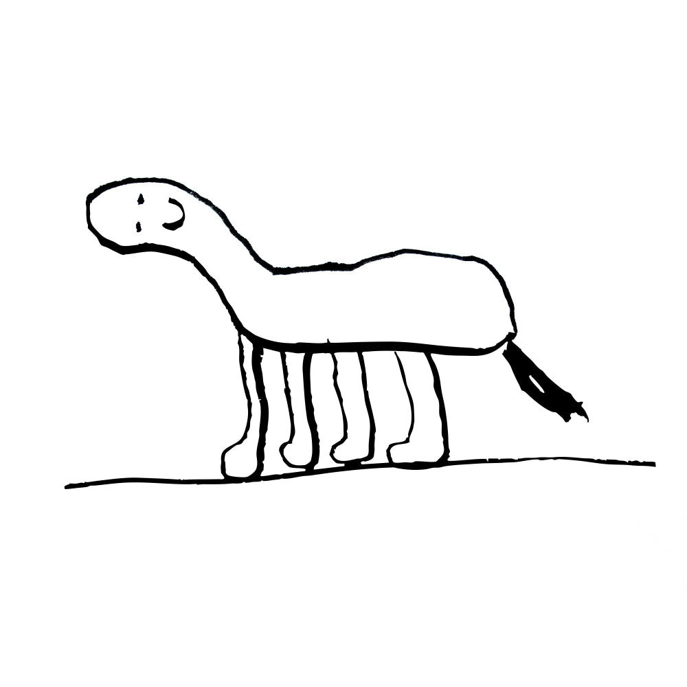 Simple black line drawing of a dinosaur on a white background
