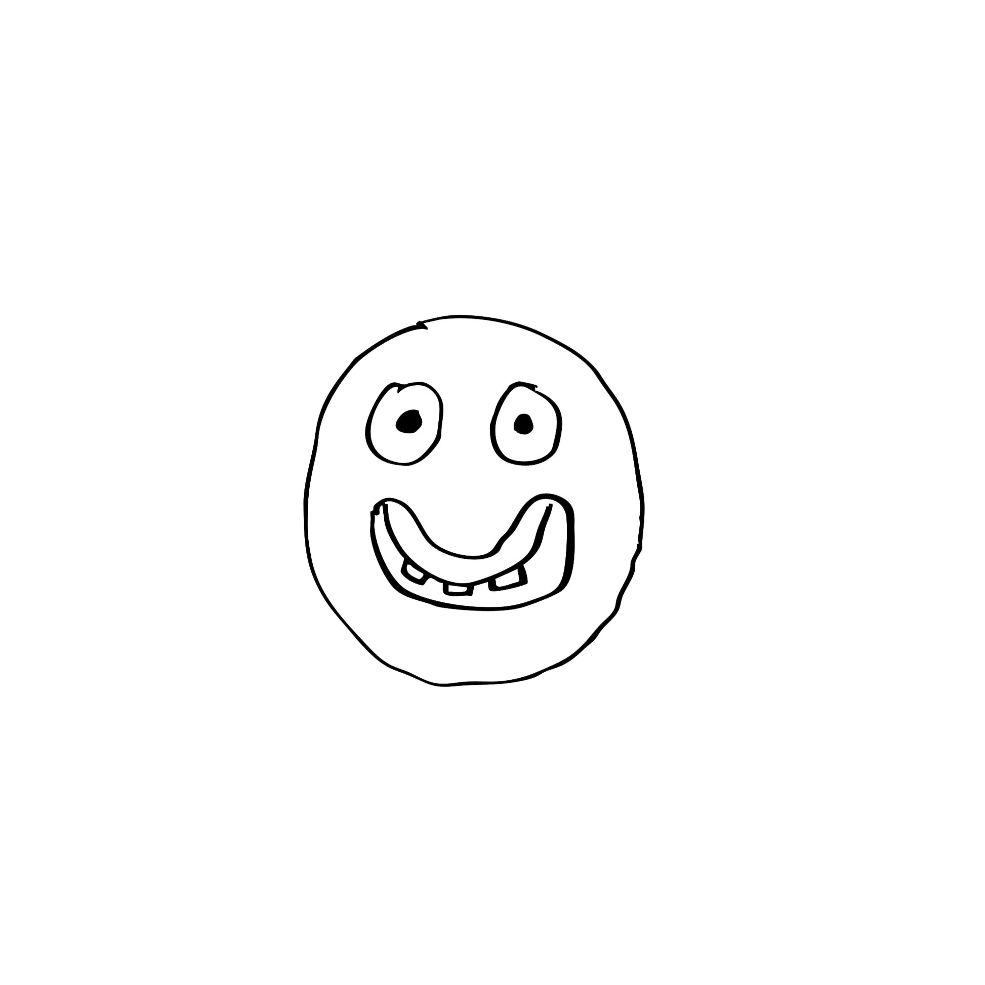 Simple black line drawing of a smiley face with a big smile on a white background