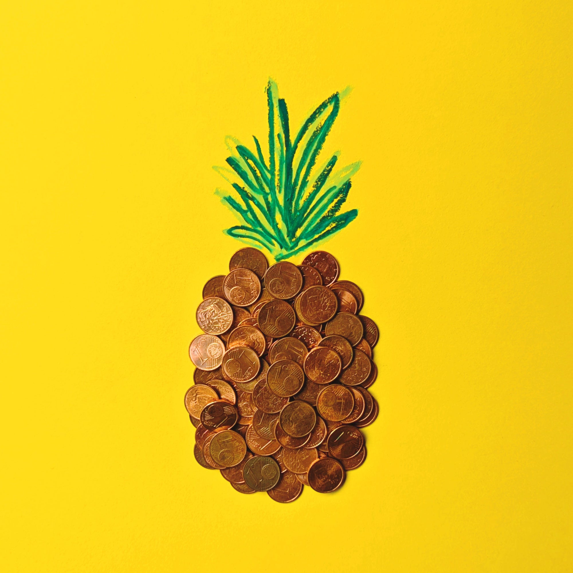 pineapple drawing with euro coins 