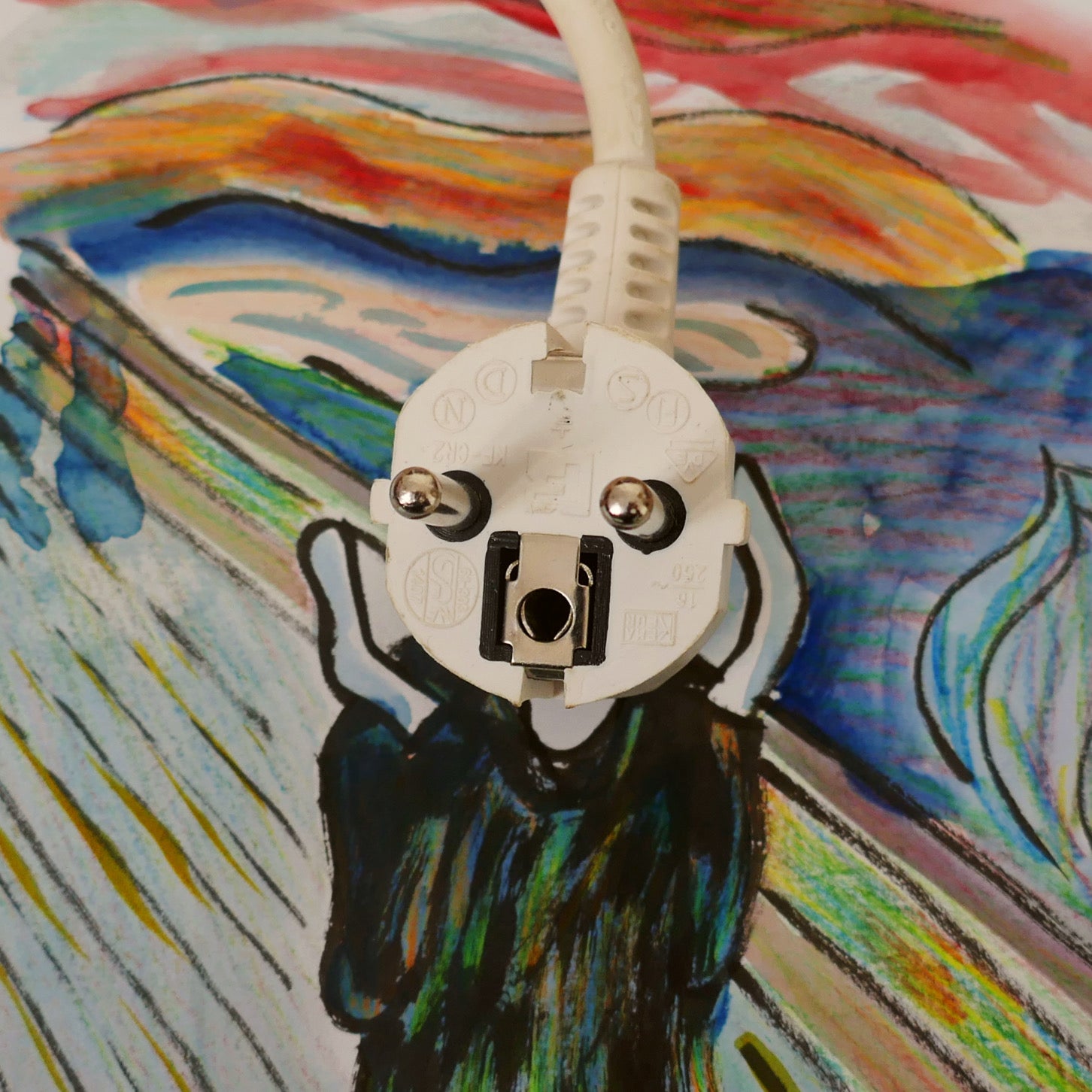 munch scream drawing with plug socket face